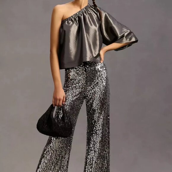 Anthropologie MaeveThe Colette Cropped Wide-Leg Sequin Pants - Picture 3 of 13
